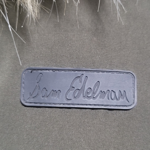 Sam Edelman Women's Faux Fur Lined Mid Puffer Coat Size M Green Removable Hood - Picture 12 of 16